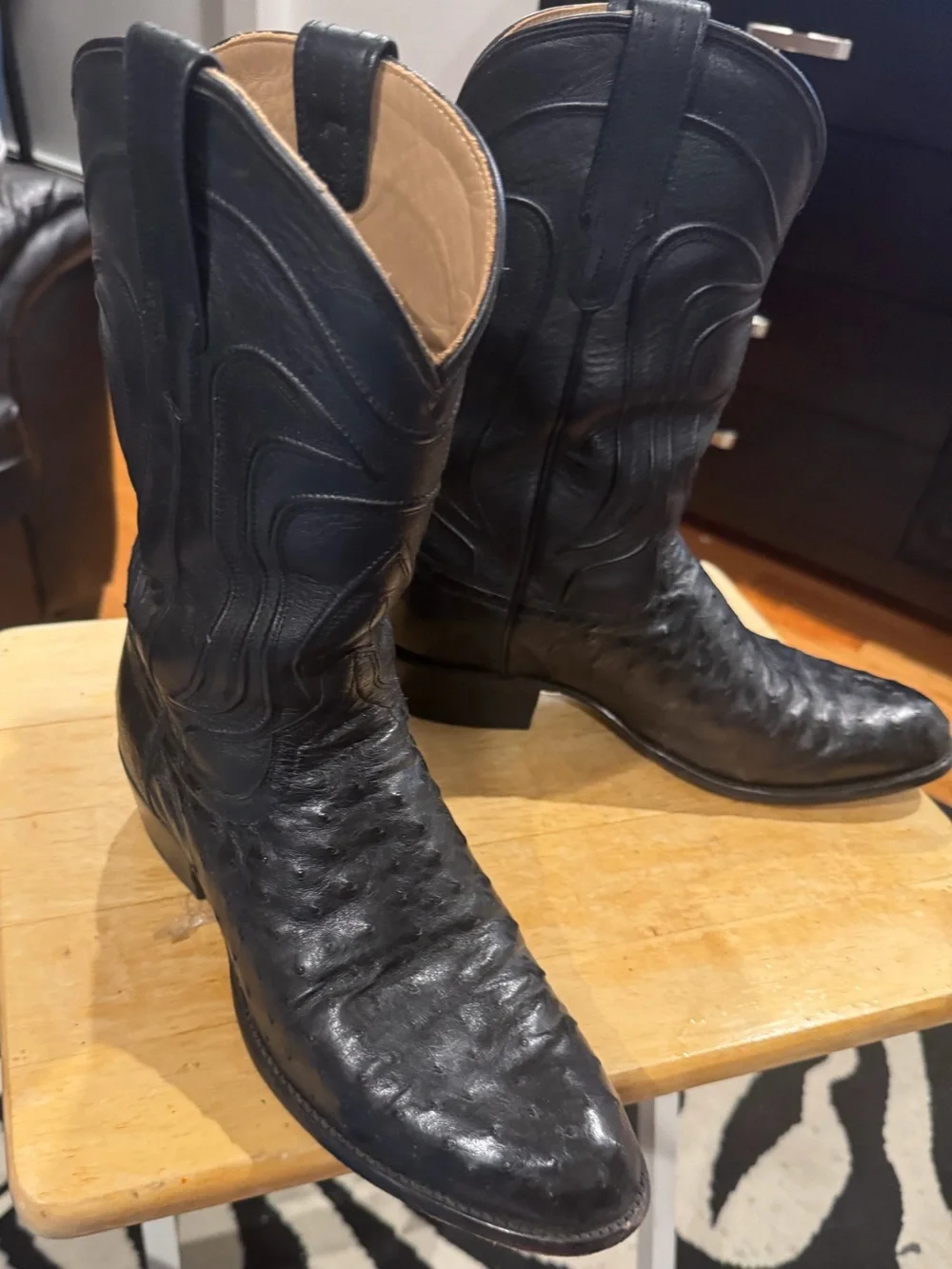 Tecovas Men’s Size 12 Black Full Quill Ostrich Cowboy Boots Tall Western Boots